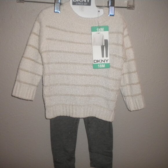 Girls Size 18M DKNY 2-Piece Chenille Sweater & Leggings / Pants Set Outfit NWT - Picture 2 of 4